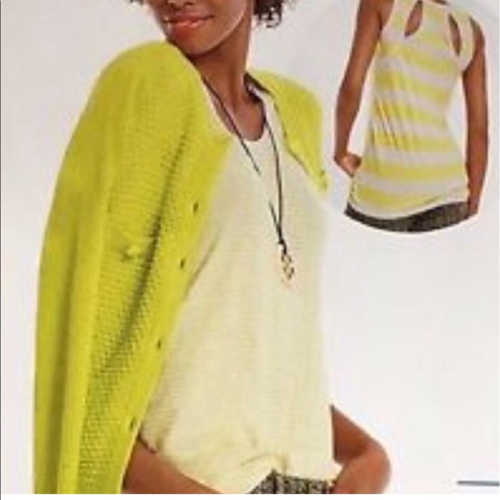 Cabi #5065 Limoncello Striped Racerback Cutout Tank Top Yellow Womens Large